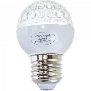 Лампа строб Neon-Night e27 диаметр 50, белая, с 2017 г. - диодная, 2.5W, 10млн вспышек 411-125