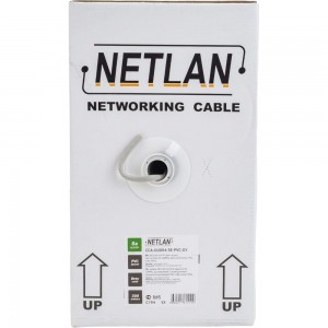 Кабель NETLAN U/UTP 4 пары, категория 5e, внутренний, PVC, серый, 305м CCA-UU004-5E-PVC-GY