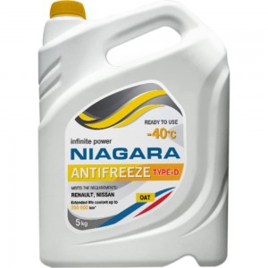 Охлаждающая жидкость NIAGARA Антифриз Type-D 40, желтый, 5 кг 13001004059