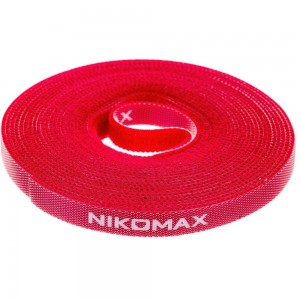 Стяжка-липучка NIKOMAX нарезаемая, в рулоне 5 м, ширина 9 мм, красная NMC-CTV05M-09-RL-RD