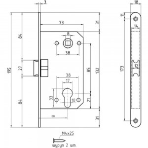 Корпус замка под цилиндр НОРА-М M25-85 мм хром 9627