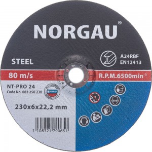Диск шлифовальный армированный по стали NT-PRO 24 (230x6х22.2 мм) NORGAU 083250230