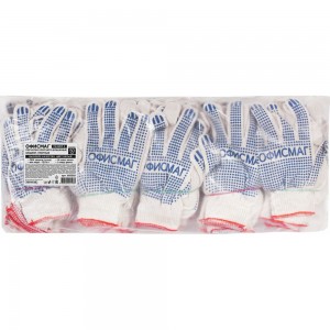 Хлопчатобумажные перчатки ОФИСМАГ 50 пар, 10 класс, 32-34 г, 83 текс, Пвх точка, белые 605503
