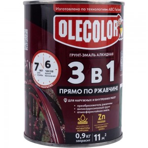 Грунт-эмаль по ржавчине OLECOLOR зеленый, 0.9 кг 4300005933