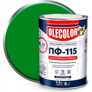 Эмаль OLECOLOR ПФ-115 ярко-зеленый, 0.8 кг 4300000251