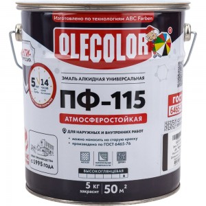 Эмаль OLECOLOR ПФ-115 черный, 5 кг 4300002458