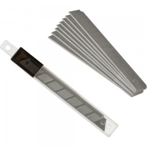 Лезвие запасное для ножей эконом 9 мм, 10 шт/уп, пластиковый футляр ООО Комус 882895