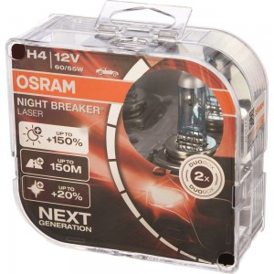Автолампа OSRAM H4 60/55 P43t+150% NIGHT BREAKER LASER 64193NL-HCB