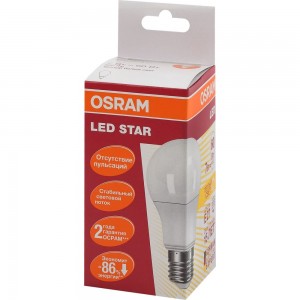 Светодиодная лампа OSRAM LED STAR A Стандарт 7Вт E27 600 Лм 2700 К Теплый белый свет 4058075096387