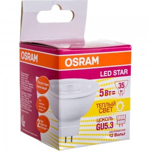 Светодиодная лампа OSRAM LED STAR MR16 5Вт GU5.3 350 Лм 3000 К Теплый белый свет 4058075481282