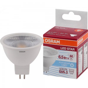 Светодиодная лампа OSRAM LED STAR, MR16, 6.5Вт, GU5.3, 520 Лм, 5000 К, холодный белый свет 4058075481251