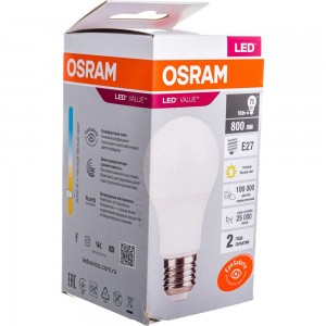 Светодиодная лампа OSRAM LED Value A Е27 800лм 10Вт замена 75Вт 3000К теплый белый свет 4058075578821