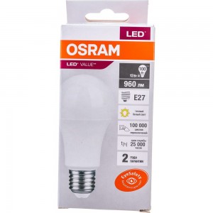 Светодиодная лампа OSRAM LED Value A E27 960лм 12Вт замена 100Вт 3000К теплый белый свет 4058075578975