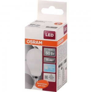 Светодиодная лампа OSRAM LED STAR, P, шар, 6.5Вт, E14, 550 Лм, 4000 К, нейтральный белый свет 4058075134263