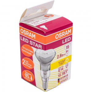Светодиодная лампа OSRAM LED STAR R50 2.8Вт E14 180 Лм 2700 К Теплый белый свет 4058075055414