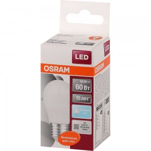 Светодиодная лампа OSRAM LED STAR, P, шар, 6.5Вт, E27, 550Лм, 4000К, нейтральный белый свет 4058075134324