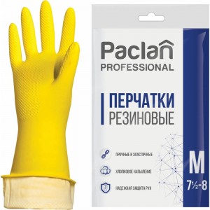 Хозяйственные перчатки PACLAN Professional латекс, х/б напыление, размер M, желтые 602489