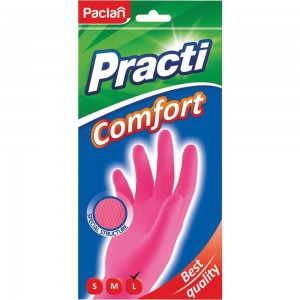 Хозяйственные перчатки PACLAN Practi Comfort латекс, хб напыление, разм L, розовые 407272 606355