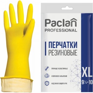 Хозяйственные перчатки PACLAN Professional латекс, х/б напыление, размер XL, желтые 602491