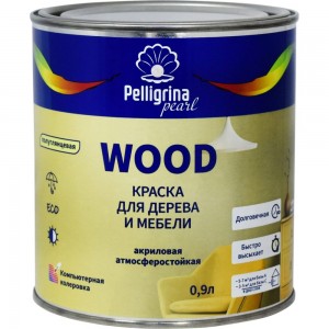 Краска для дерева и мебели PELLIGRINA PAINT wood, акриловая, база С, бесцветная, 0.9 л 256906