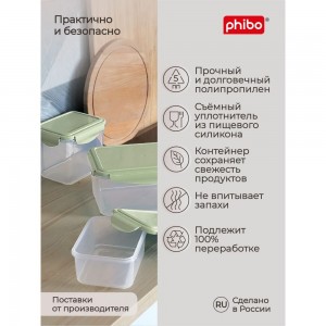 Контейнер для холодильника и микроволновой печи Phibo smart lock 0.25 л, зеленый 433111609