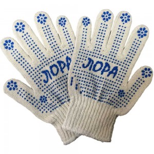 Хлопчатобумажные перчатки с ПВХ ПК Уралтекс ЛОРА, женский размер, 20 см, 10 класс, с ПВХ 