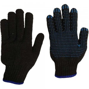 Хлопчатобумажные перчатки ПК Уралтекс «ПРИМА», черные, 7,5 класс, 6-нит., 24 см, с ПВХ 