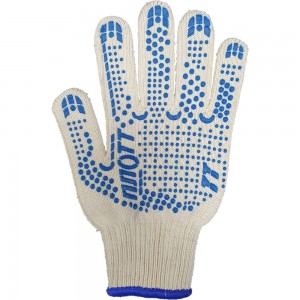 Хлопчатобумажные перчатки ПК Уралтекс ПЛОТТ, белые, 10 класс, 24 см, с ПВХ 