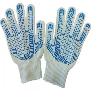 Хлопчатобумажные перчатки ПК Уралтекс ПЛОТТ, белые, 10 класс, 24 см, с ПВХ 
