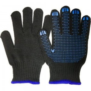 Хлопчатобумажные перчатки ПК Уралтекс КОМБИ, черные, 7-нит. 25 см, с ПВХ 