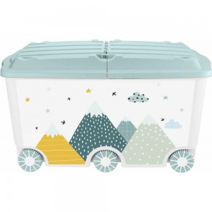 Ящик для игрушек на колесах Пластишка с декором горы, 66.5 л, 685x395x385 мм, светло-голубой 43138513151