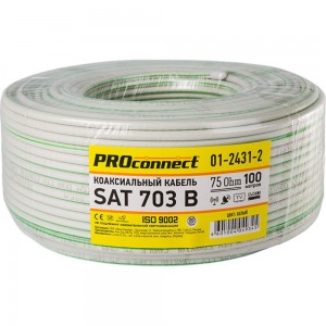 Коаксиальный кабель PROCONNECT SAT 703 B, CCS/Al/Al, 75%, 75 Ом, бухта 100 м, белый 01-2431-2