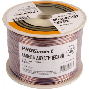 Акустический кабель PROconnect 2х0,25 кв.мм, прозрачный BLUELINE, бухта 100 м 01-6201-6