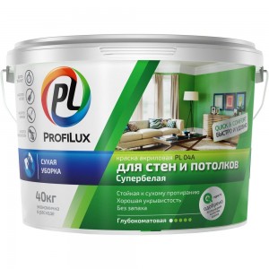 ВД краска акриловая Profilux PL- 04А для стен и потолков супербелая 40 кг Н0000000511