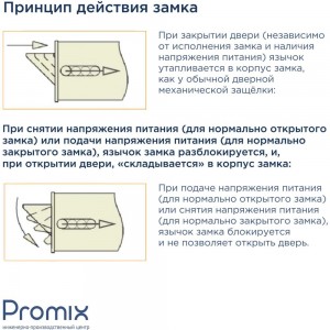 Электромеханический замок Promix SM203.11, нормально закрытый, 24В, Promix-SM203.11