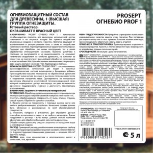 Огнебиозащита для древесины PROSEPT ОГНЕБИО PROF 1, 1 группа 5 л 007-5