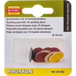 Набор кругов шлифовальных с дискодержателем (10 шт; 18 мм; К150/К120) Proxxon PR- 28982