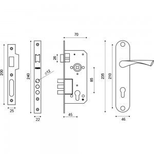 Врезной цилиндровый замок PUNTO KIT P90 4585/3 CRONA AB бронза 41723