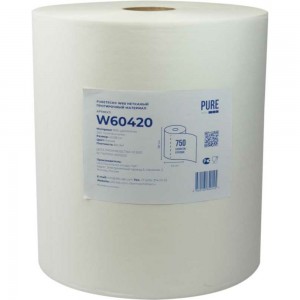 Нетканый протирочный материал Puretech W60 60гр/м2, 1 слой, белый, 38x42 см, 750 л/рулон W60420