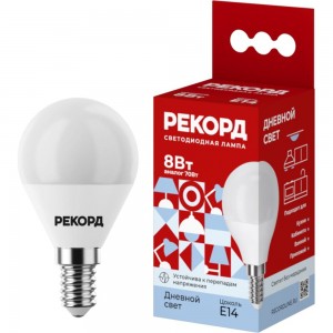 Светодиодная лампа РЕКОРД LED P45-U 8W Е14 4000К 25043
