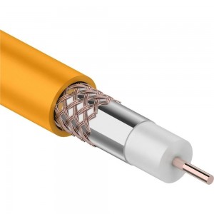 Коаксиальный кабель REXANT RG-6U+Cu нгА-HF, Cu/Al/Cu, 64%, 75 Ом, бухта 100 м, оранжевый 01-2654