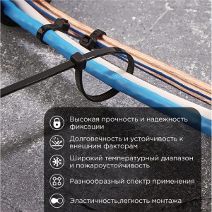 Широкий хомут REXANT nylon 8.0x200 мм 100 шт черный 07-0203