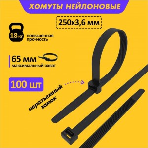 Хомут REXANT nylon 250x4.0 мм 100 шт черный 07-0251