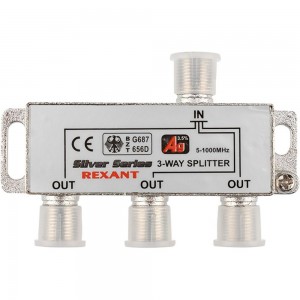 Делитель REXANT ТВ х 3 + 4шт. F BOX 5-1000 МГц Silver 05-6102