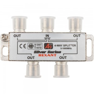 Делитель REXANT ТВ х 4 + 5шт. F BOX 5-1000 МГц Silver 05-6103