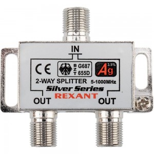 Делитель REXANT ТВ х 2 + 3шт. F BOX 5-1000 МГц Silver 05-6101