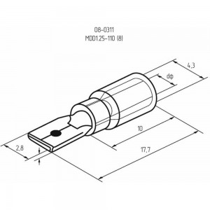 Плоская клемма REXANT, изолированная, штекер 2.8 мм 0.5-1.5 кв.мм, красная, 100 шт 08-0311