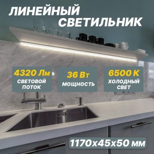 Противоударный светильник REXANT ССП2-40 36Вт 200В-240В IP65 IK08/5 3060Лм 6500K холодный 607-010