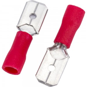 Плоская клемма REXANT, изолированная, штекер 6.3 мм 0.5-1.5 кв.мм, красная, 100 шт 08-0313