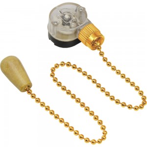 Выключатель для бра REXANT с золотой цепочкой 270 мм и деревянным наконечником 06-0245-A